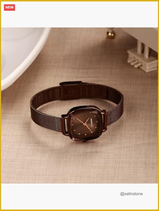 Square Faceted Crystal Watch with Mesh Band - Quartz Stainless Steel Bracelet main image 5